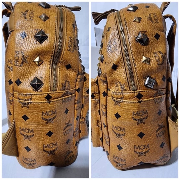 Authentic MCM Visetos Studded Small Stark M Backpack Cognac - Picture 9 of 16